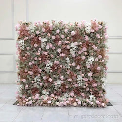 GNW Factory 8*8ft Roll up Shape Retaining Silk Pink Rose Artificial Flower Wall for Wedding Event Party Decor - 8*8ft / 20221121172924
