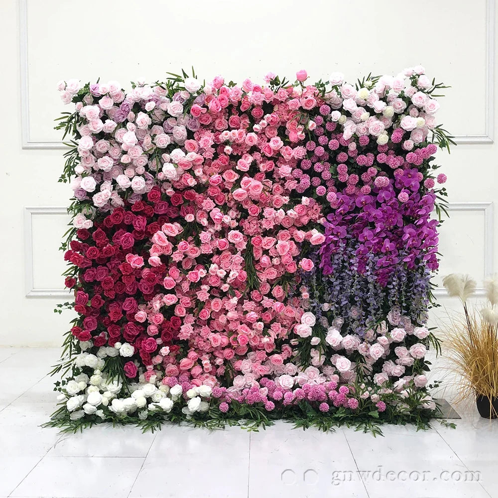 GNW Wedding Supplier Handmade Roll up Cloth Back Flower Wall Flower Backdrop Flower Panel for Wedding Decoration Background