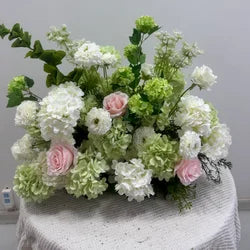 M-FR70 Natural Burgundy Greenery Artificial Flowers White Aisle Centerpiece Pink Flower Runner Wedding Decorations Supplies - Light green pink