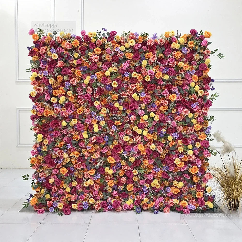 GNW Flower Wall Backdrop Flower Decoration Artificial Wall Backdrop Factory Silk Wedding Decoration Wedding Wall Design