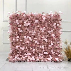 GNW Factory 8*8ft Roll up Shape Retaining Silk Pink Rose Artificial Flower Wall for Wedding Event Party Decor - 8*8ft / 20220520172225