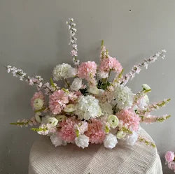 M-FR70 Natural Burgundy Greenery Artificial Flowers White Aisle Centerpiece Pink Flower Runner Wedding Decorations Supplies - cream pink