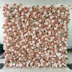 L-R447 Wholesale Custom Fabric Flower Wall Pink Wedding Supplies Decoration Rose Backdrop Silk Artificial Decorative Flower Wall - 8ft*8ft, 10ft*10ft, Customized / FW522
