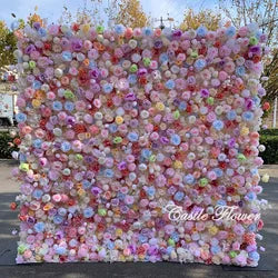 L-R266 Custom 5d Fabric Flower Wall Blue Wedding Supplies Decoration Rose Backdrop Silk Artificial Decorative Flower Wall - 8ft*8ft, 10ft*10ft, Customized / FW661