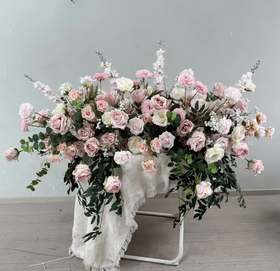 M-FR70 Natural Burgundy Greenery Artificial Flowers White Aisle Centerpiece Pink Flower Runner Wedding Decorations Supplies