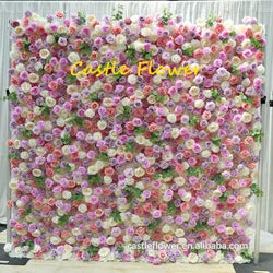 M-FW15 Wedding Party Artificial Rose Flower Wall Backdrop Roll up 3d 5d Fabric Wedding Wall Flower White Flower Wall Panel - Customized / #3