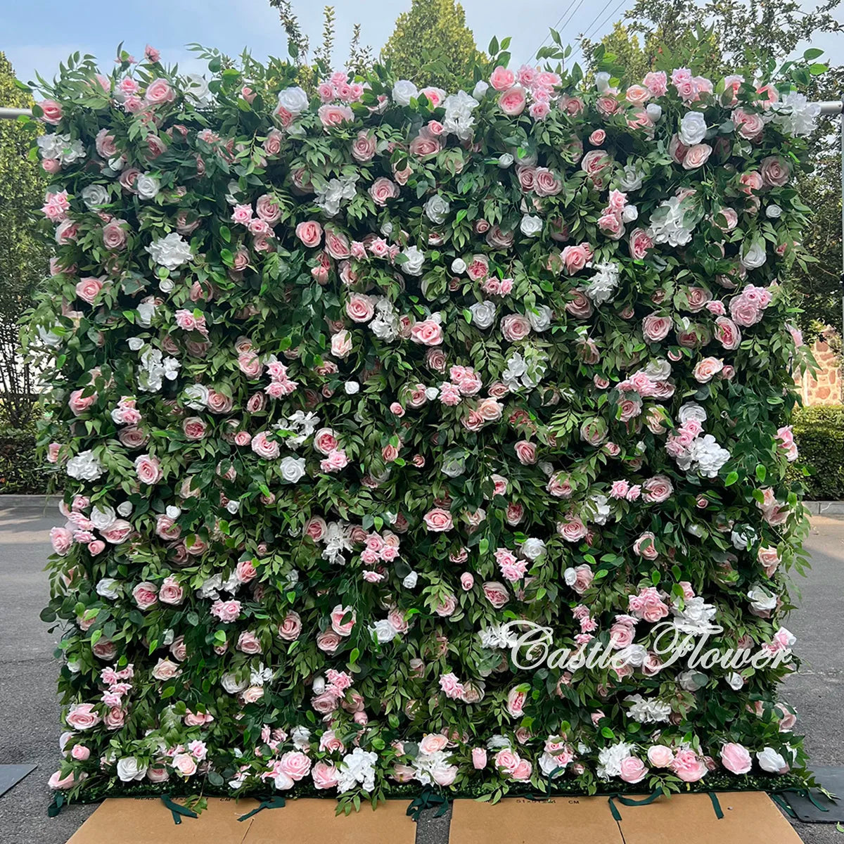 L-R269 High Quality Artificial 8X8Ft Roll-up Green Grass Wall Flower Wall Backdrop for Wedding Events Event Backdrop Decorations