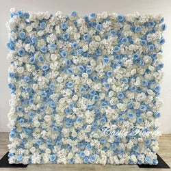 L-R266 Custom 5d Fabric Flower Wall Blue Wedding Supplies Decoration Rose Backdrop Silk Artificial Decorative Flower Wall - 8ft*8ft, 10ft*10ft, Customized / FW611
