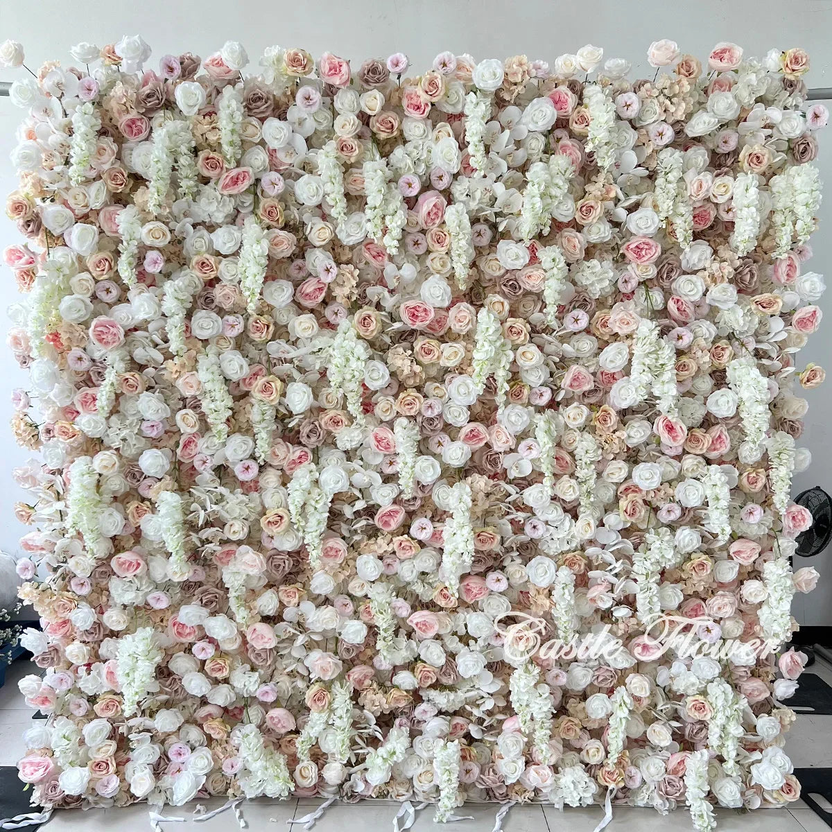 L-R264 Handmade Silk Pink 8x8 Feet Artificial Rose Flower Wall for Wedding Christmas Back-to-School Chinese New Year Party Decor