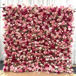 L-R447 Wholesale Custom Fabric Flower Wall Pink Wedding Supplies Decoration Rose Backdrop Silk Artificial Decorative Flower Wall - 8ft*8ft, 10ft*10ft, Customized / FW596