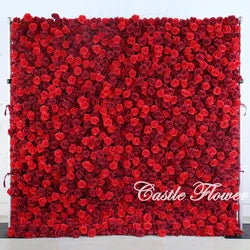 L-R272 High Quality Silk Artificial Red Rose Flower Wall Floral Backdrop 8x8 ft Customized Size Wedding Party Decoration - 8ft*8ft, 10ft*10ft, Customized / FW545