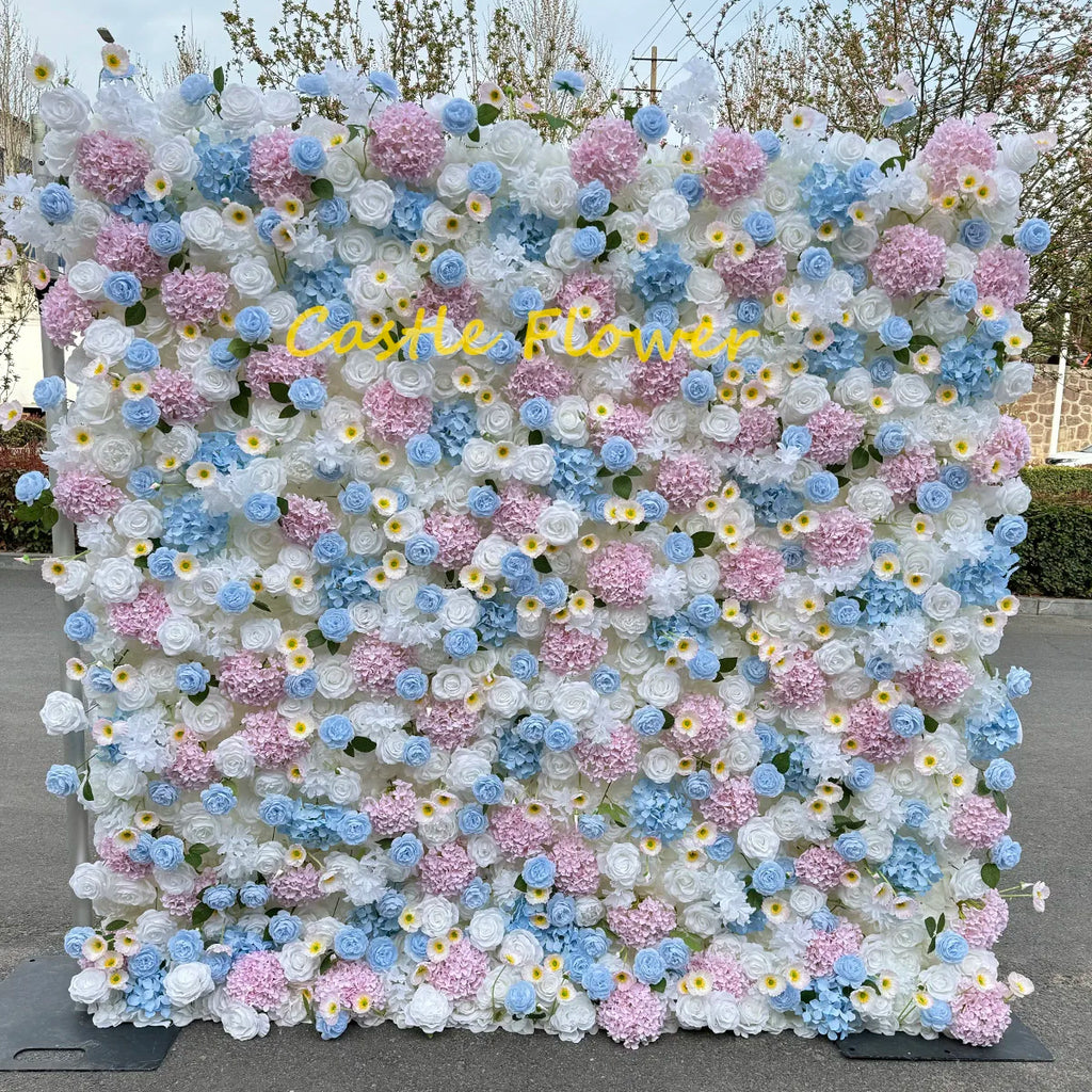 O-FW539 Customs white Pink 5D Cloth Flower Wall Wedding Backdrop Flower Wall Panel for Gender Reveal or Baby Shower Party Decor