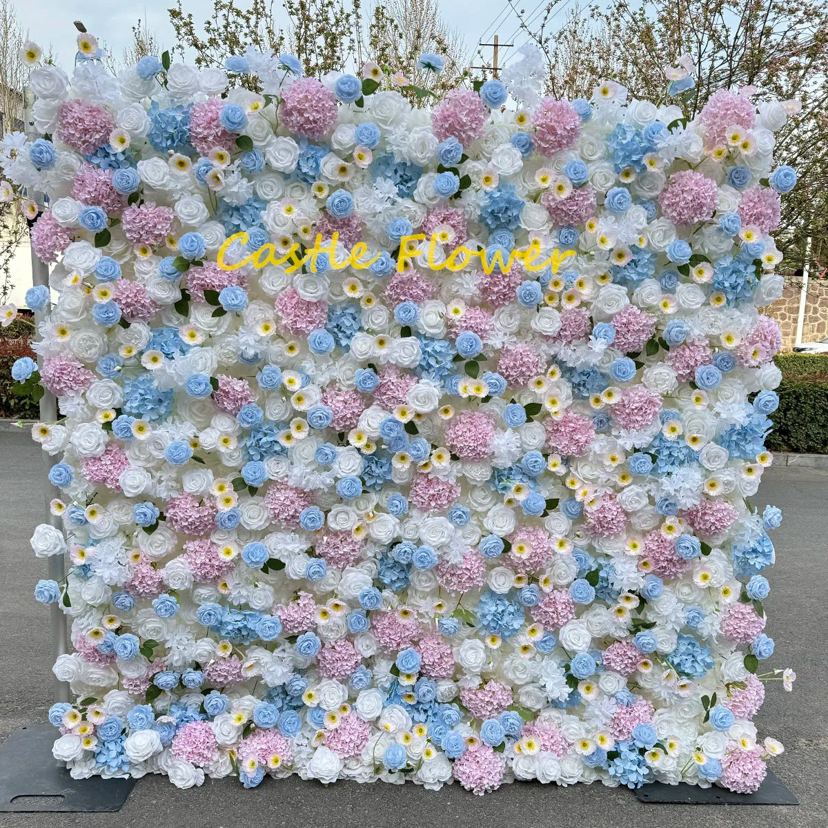 O-FW539 Customs white Pink 5D Cloth Flower Wall Wedding Backdrop Flower Wall Panel for Gender Reveal or Baby Shower Party Decor