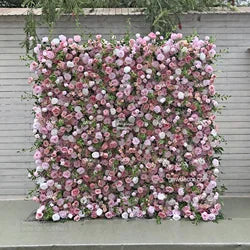 GNW Factory 8*8ft Roll up Shape Retaining Silk Pink Rose Artificial Flower Wall for Wedding Event Party Decor - 8*8ft / 20231109090739