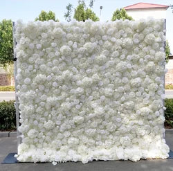 M-FW15 Wedding Party Artificial Rose Flower Wall Backdrop Roll up 3d 5d Fabric Wedding Wall Flower White Flower Wall Panel - Customized / #5