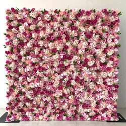 L-R447 Wholesale Custom Fabric Flower Wall Pink Wedding Supplies Decoration Rose Backdrop Silk Artificial Decorative Flower Wall - 8ft*8ft, 10ft*10ft, Customized / FW525