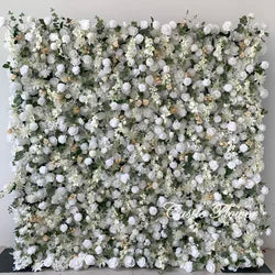 L-R266 Custom 5d Fabric Flower Wall Blue Wedding Supplies Decoration Rose Backdrop Silk Artificial Decorative Flower Wall - 8ft*8ft, 10ft*10ft, Customized / FW622