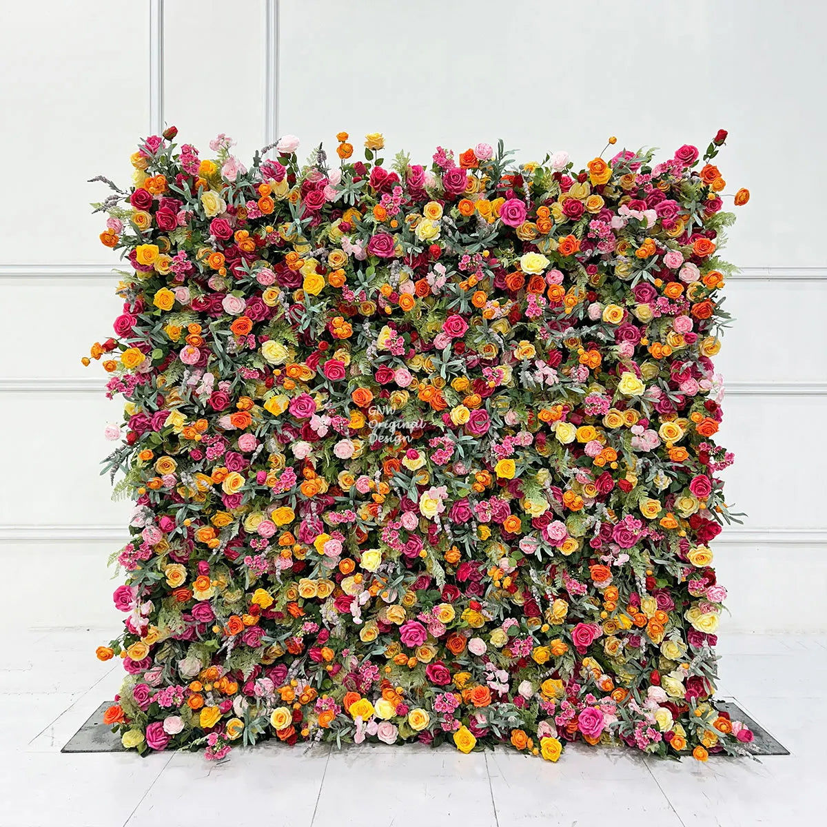 GNW Factory 8*8ft Roll up Shape Retaining Yellow Rose Artificial Flower Wall for Wedding Event Party Backdrop Decor