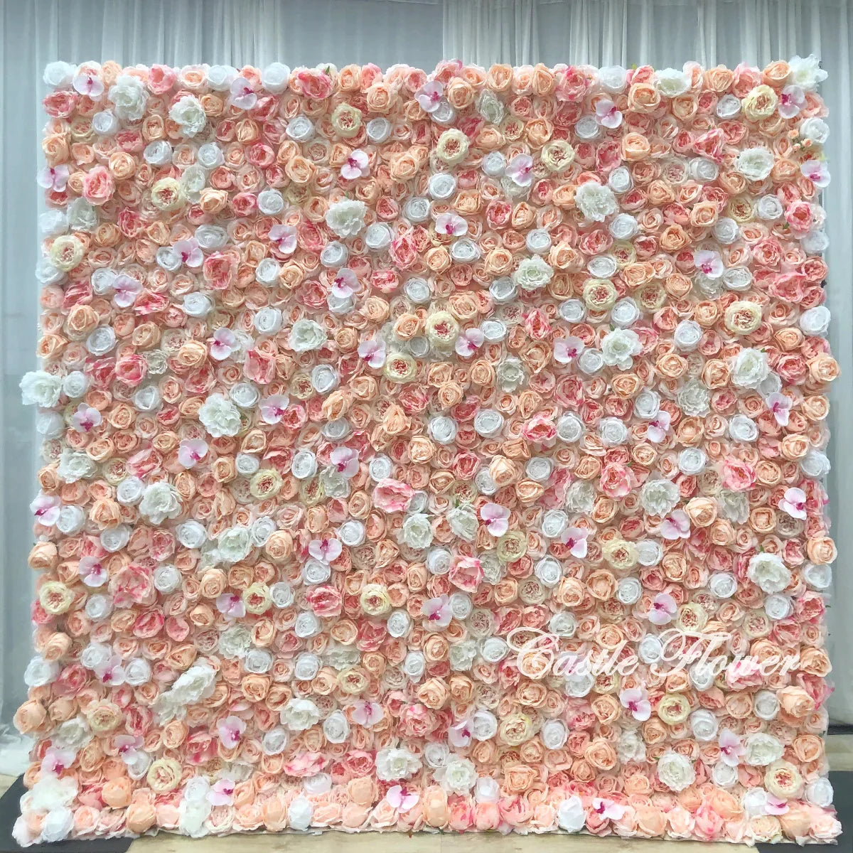 L-R264 Handmade Silk Pink 8x8 Feet Artificial Rose Flower Wall for Wedding Christmas Back-to-School Chinese New Year Party Decor