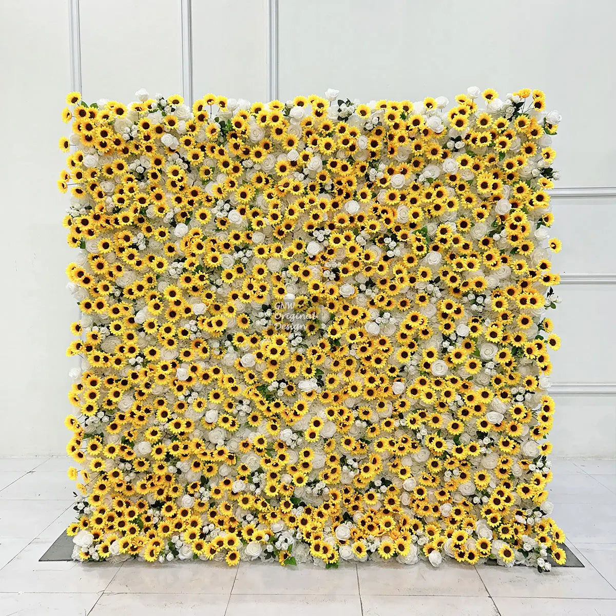 GNW Factory 8*8ft Roll up Shape Retaining Yellow Rose Artificial Flower Wall for Wedding Event Party Backdrop Decor