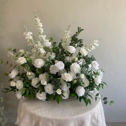 M-FR70 Natural Burgundy Greenery Artificial Flowers White Aisle Centerpiece Pink Flower Runner Wedding Decorations Supplies - White 01
