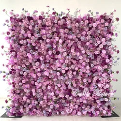 L-R266 Custom 5d Fabric Flower Wall Blue Wedding Supplies Decoration Rose Backdrop Silk Artificial Decorative Flower Wall - 8ft*8ft, 10ft*10ft, Customized / FW654