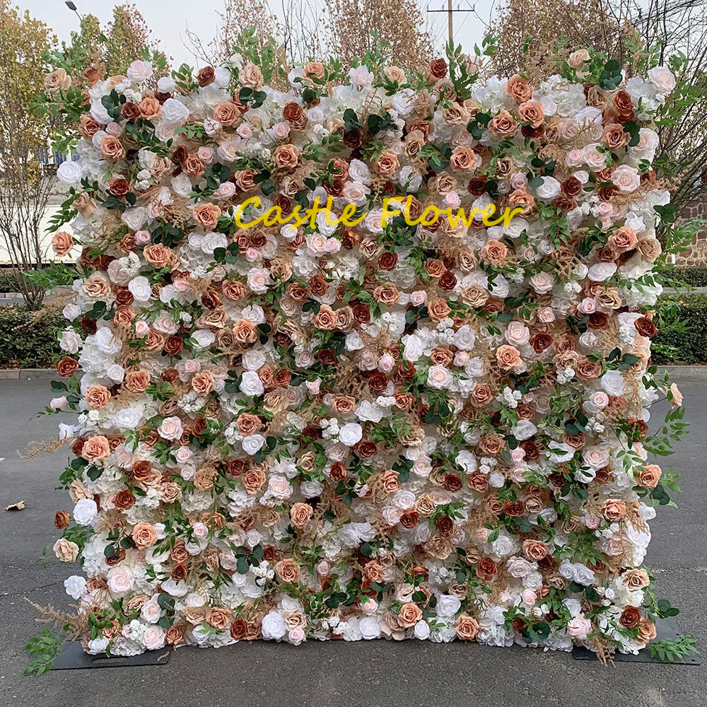 Custom OEM ODM Artificial Flower Wall Roll up Silk Floral Backdrop Handmade for Fall Wedding Event Party Decor Wholesale