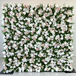 L-R266 Custom 5d Fabric Flower Wall Blue Wedding Supplies Decoration Rose Backdrop Silk Artificial Decorative Flower Wall - 8ft*8ft, 10ft*10ft, Customized / FW679