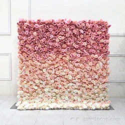 GNW Factory 8*8ft Roll up Shape Retaining Silk Pink Rose Artificial Flower Wall for Wedding Event Party Decor - 8*8ft / 20220418163744