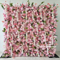 L-R262 New Arrival 5D Floral Arrangement Artificial Flower Backdrop Roll Pink Wedding Decoration Flower Valentine's Day Easter - 8ft*8ft, 10ft*10ft, Customized / FW712