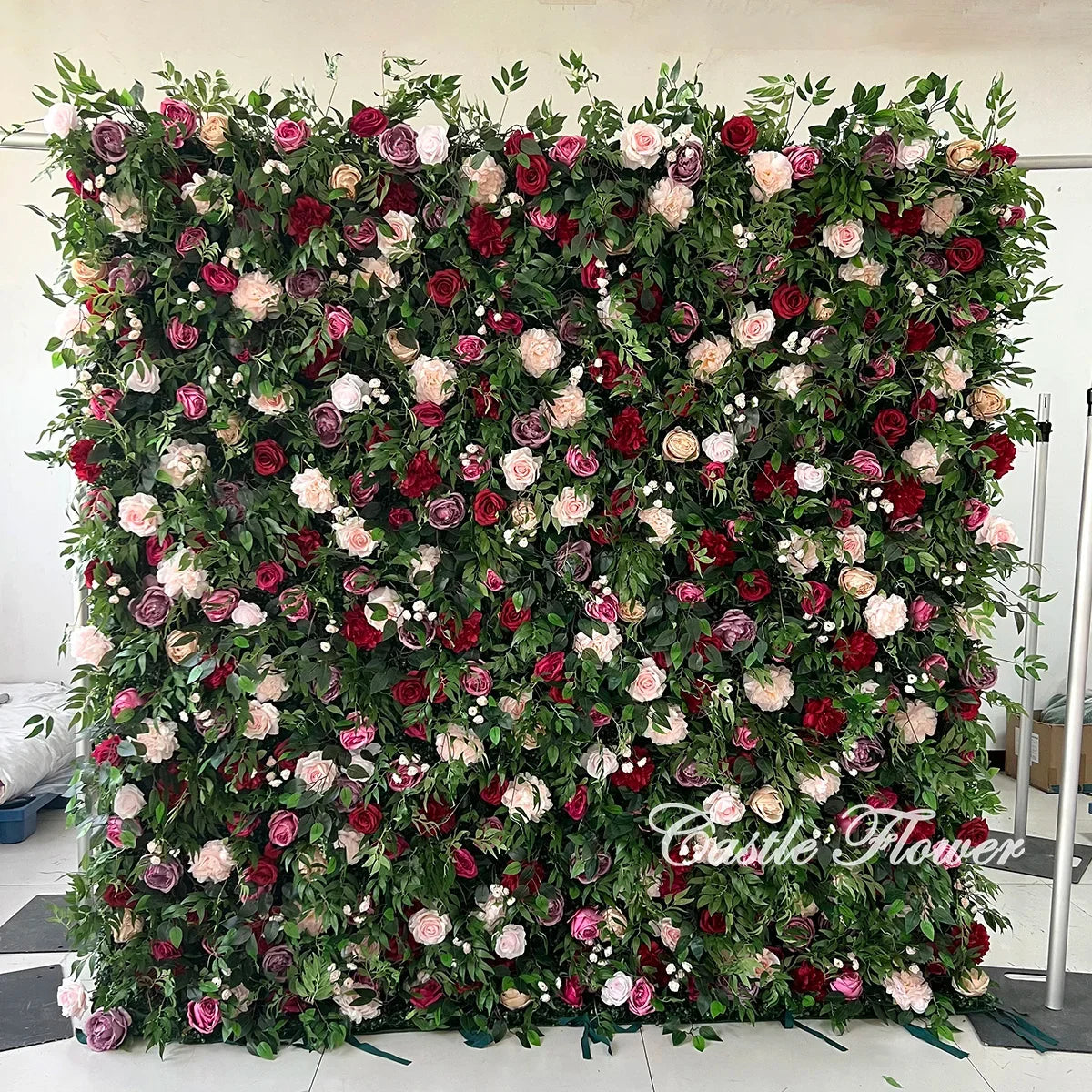 L-R272 High Quality Silk Artificial Red Rose Flower Wall Floral Backdrop 8x8 ft Customized Size Wedding Party Decoration
