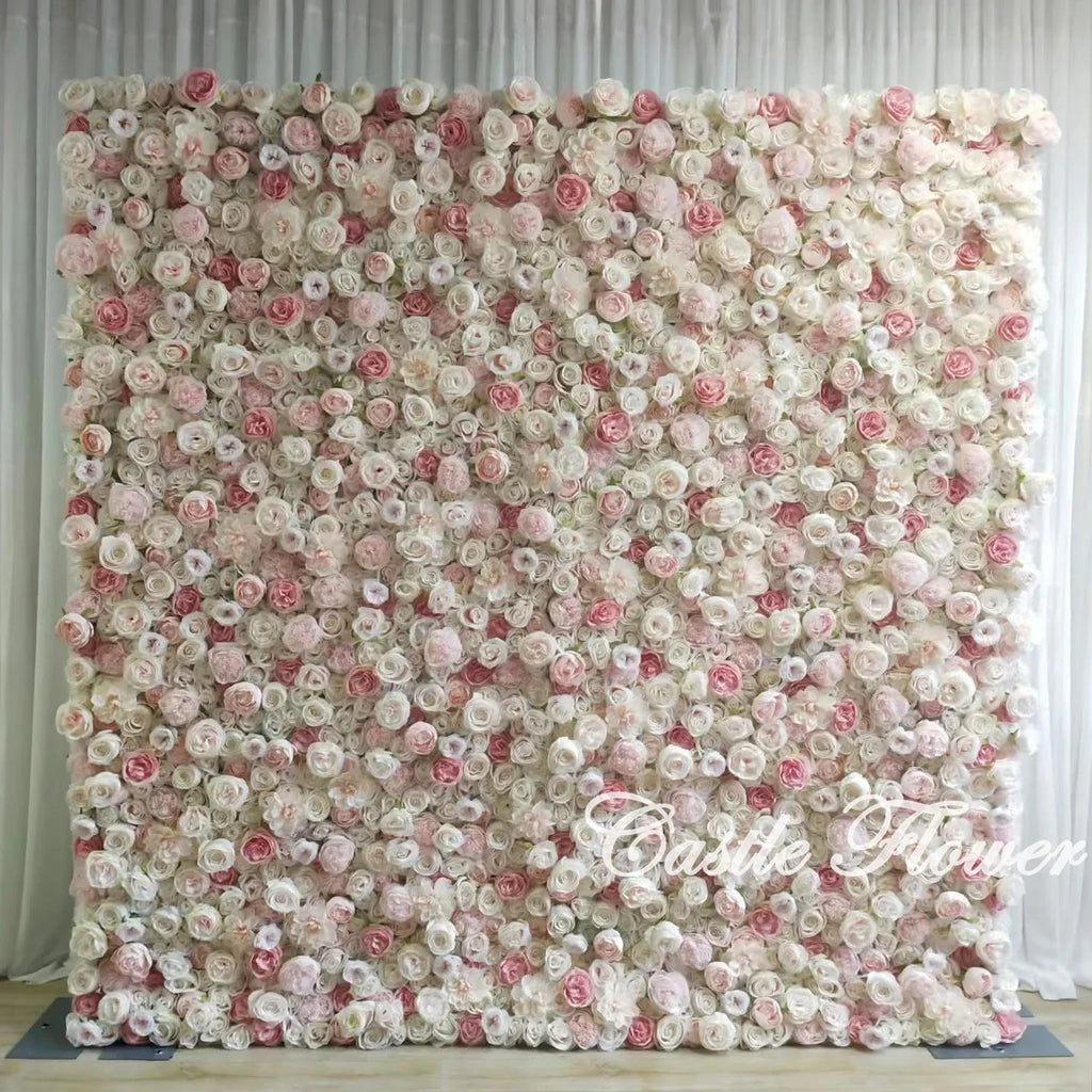 L-R267 Handmade Silk Pink 8x8 Feet Artificial Rose Flower Wall for Wedding Christmas Back-to-School Chinese New Year Party Decor