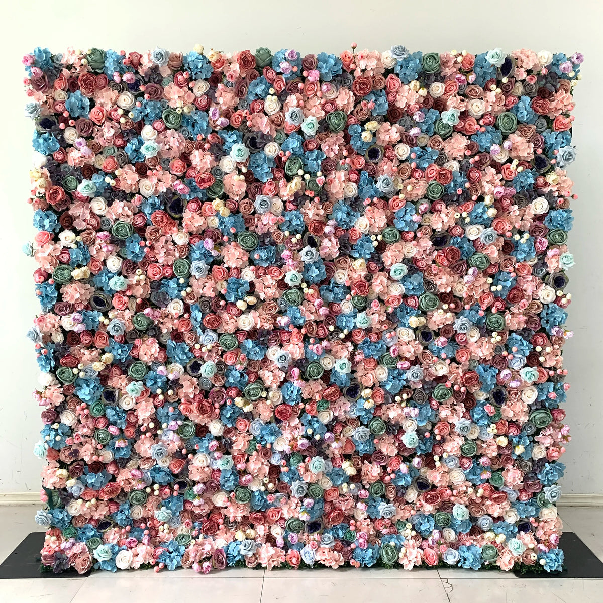 L-R449 Handmade Silk Blue 8x8 Feet Artificial Rose Flower Wall for Wedding Christmas Back-to-School Chinese New Year Party Decor