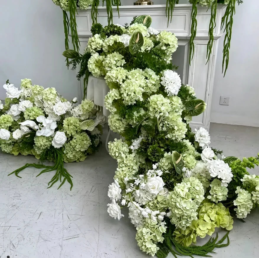 M-FR70 Natural Burgundy Greenery Artificial Flowers White Aisle Centerpiece Pink Flower Runner Wedding Decorations Supplies