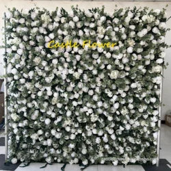 M-FW15 Wedding Party Artificial Rose Flower Wall Backdrop Roll up 3d 5d Fabric Wedding Wall Flower White Flower Wall Panel - Customized / #12