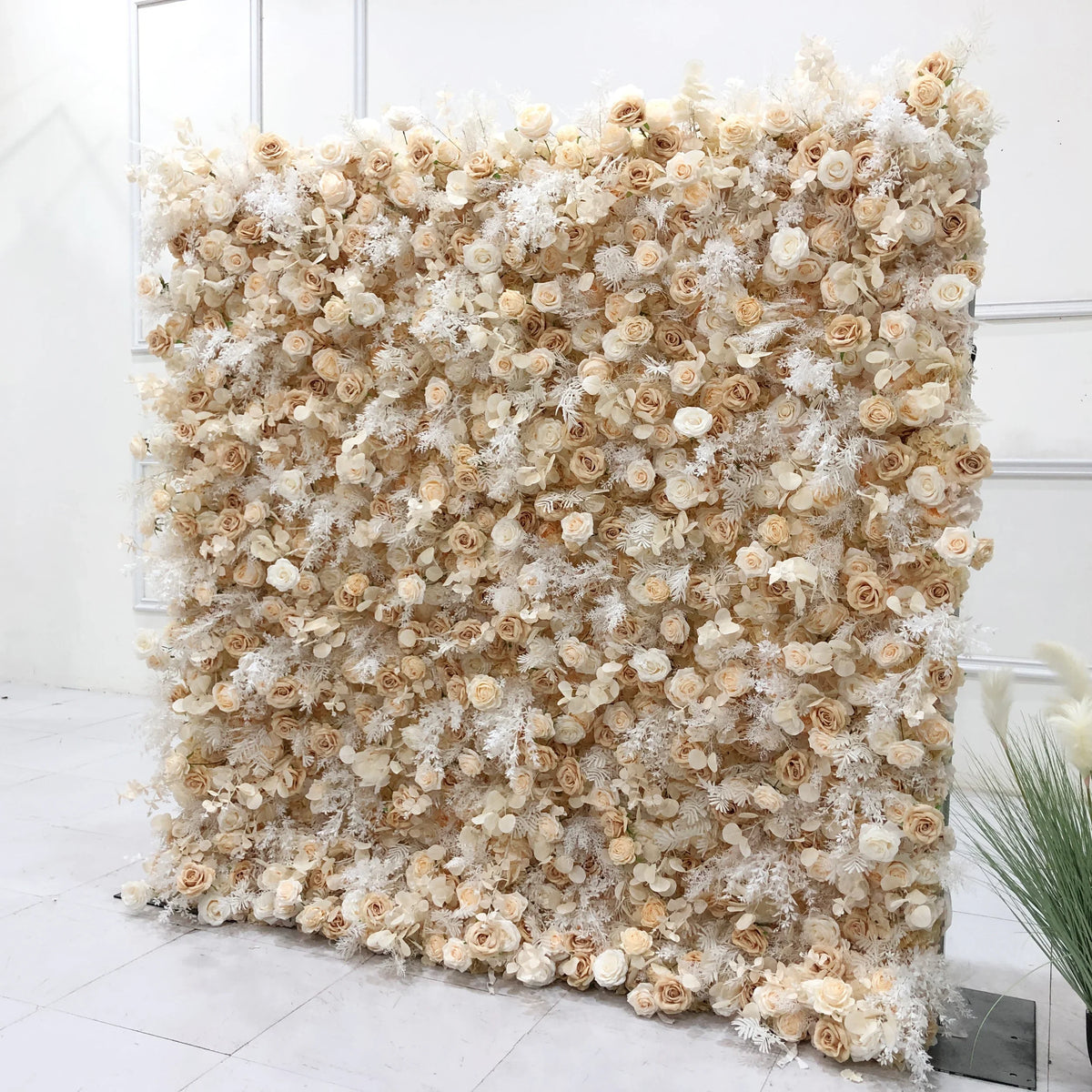 8ft by 8ft champagne and Nude Color Artificial Flower Backdrop Wall for Party and Ceremony Occasion Decoration