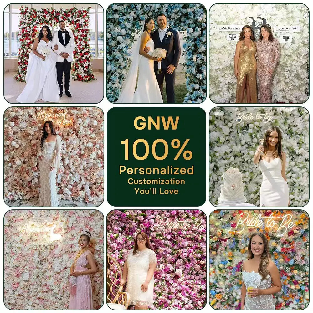 GNW Factory 8*8ft Roll up Shape Retaining Silk Pink Rose Artificial Flower Wall for Wedding Event Party Decor