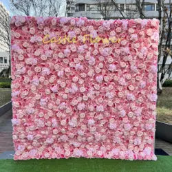 M-FW15 Wedding Party Artificial Rose Flower Wall Backdrop Roll up 3d 5d Fabric Wedding Wall Flower White Flower Wall Panel - Customized / #2