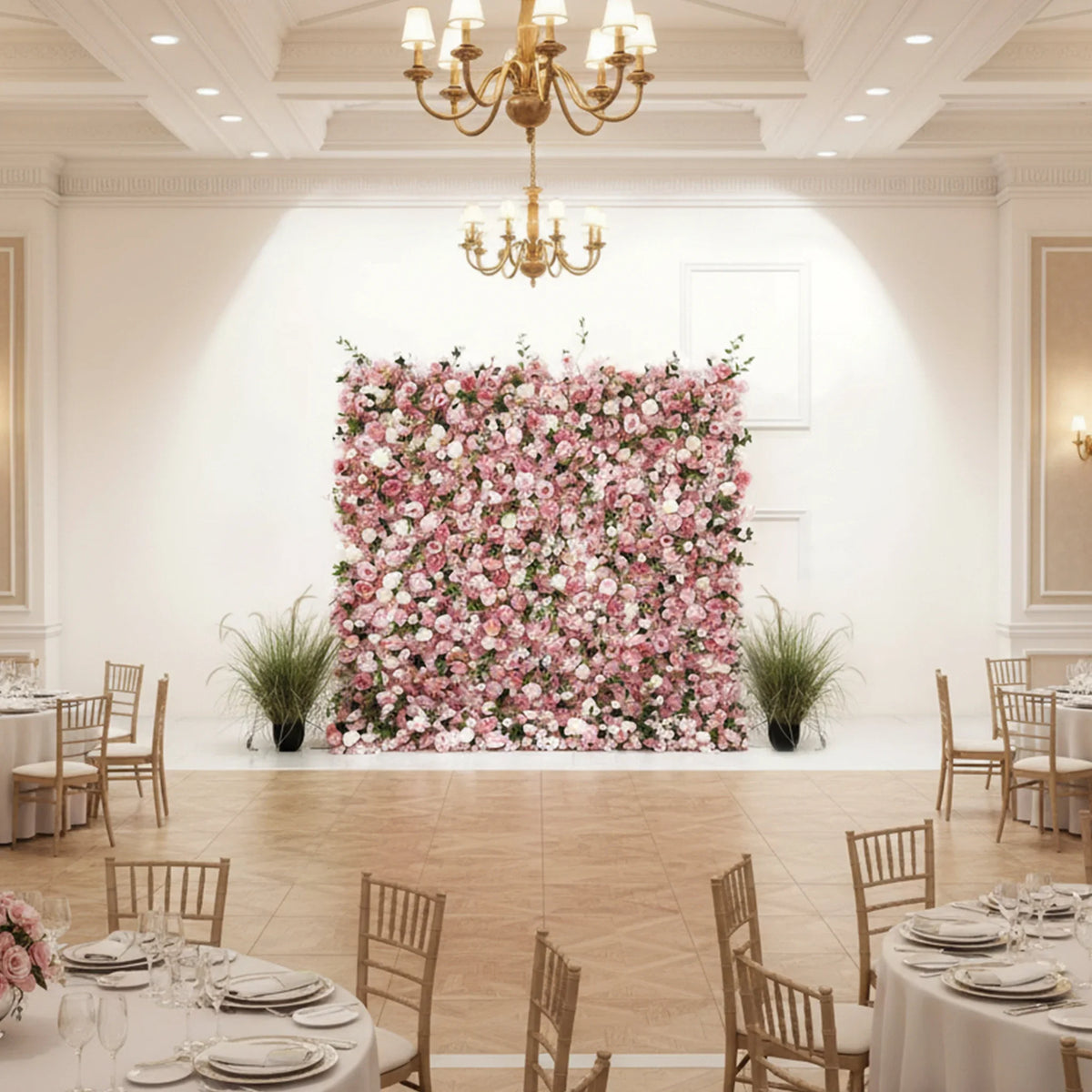 GNW Factory 8*8ft Roll up Shape Retaining Silk Pink Rose Artificial Flower Wall for Wedding Event Party Decor