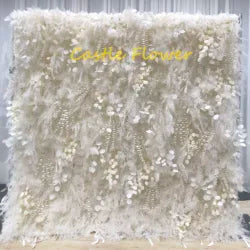 M-FW15 Wedding Party Artificial Rose Flower Wall Backdrop Roll up 3d 5d Fabric Wedding Wall Flower White Flower Wall Panel - Customized / #16