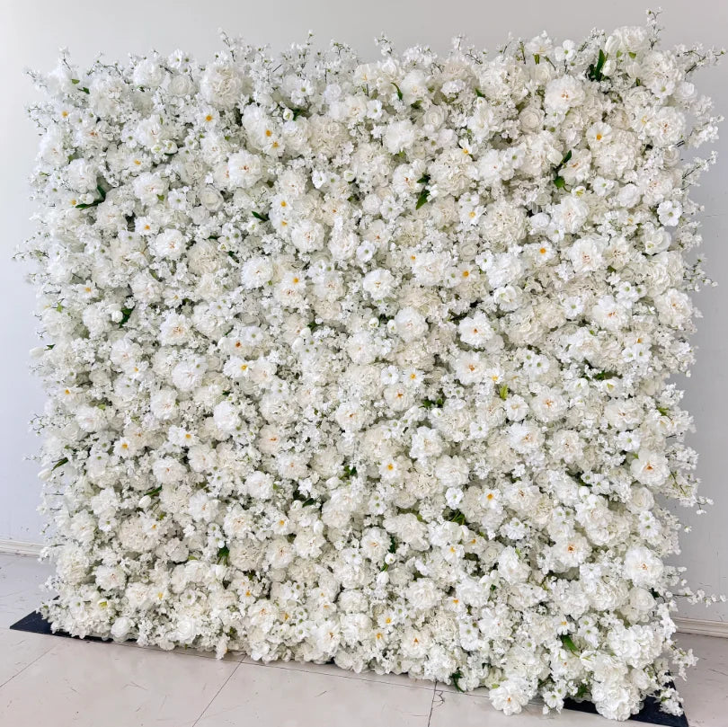 M-FW15 Wedding Party Artificial Rose Flower Wall Backdrop Roll up 3d 5d Fabric Wedding Wall Flower White Flower Wall Panel
