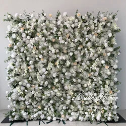 L-R266 Custom 5d Fabric Flower Wall Blue Wedding Supplies Decoration Rose Backdrop Silk Artificial Decorative Flower Wall - 8ft*8ft, 10ft*10ft, Customized / FW624