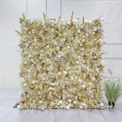 GNW Factory 8*8ft Roll up Shape Retaining Yellow Rose Artificial Flower Wall for Wedding Event Party Backdrop Decor - 8*8ft / 20240416172330