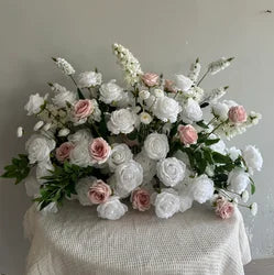 M-FR70 Natural Burgundy Greenery Artificial Flowers White Aisle Centerpiece Pink Flower Runner Wedding Decorations Supplies - dusty white