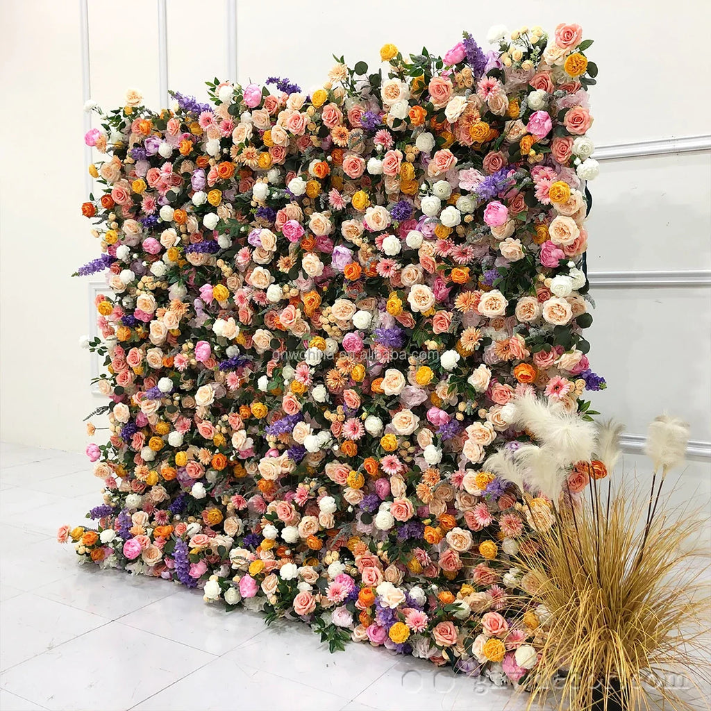 GNW 5D Decor's Realistic Rose Flower Wall Panel Artificial Interior Decoration Supplies for Wedding Backdrop