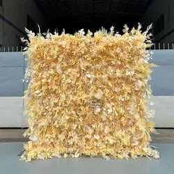 GNW Factory 8*8ft Roll up Shape Retaining Yellow Rose Artificial Flower Wall for Wedding Event Party Backdrop Decor - 8*8ft / 20240612115913