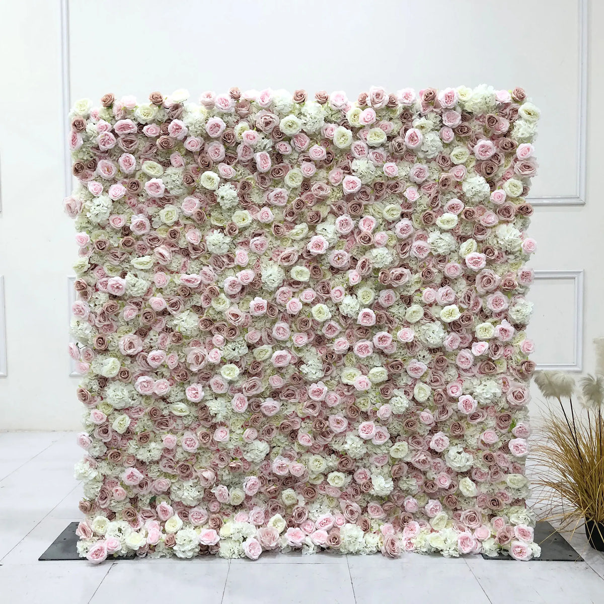 8ft by 8ft champagne and Nude Color Artificial Flower Backdrop Wall for Party and Ceremony Occasion Decoration