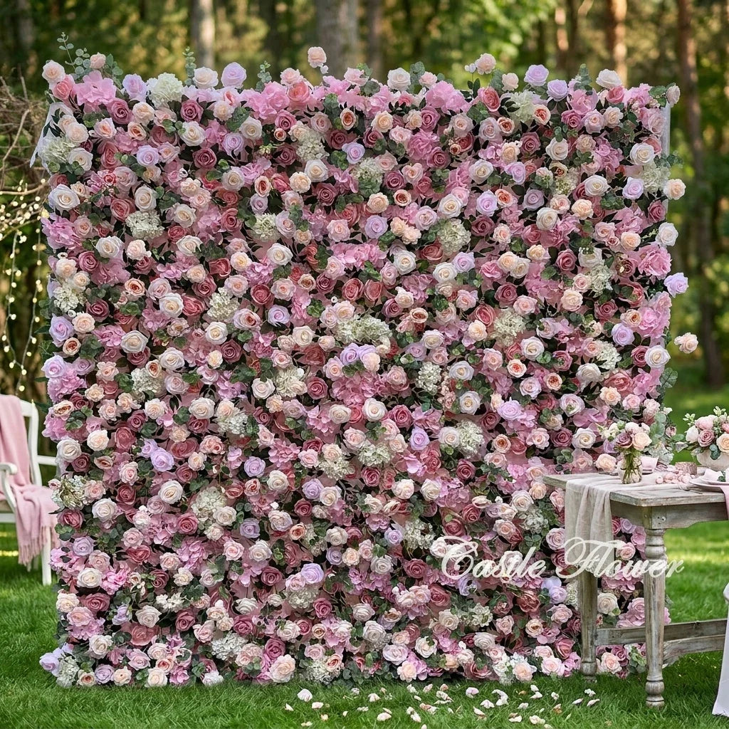 L-R265 Colorful Flower Wall 8*8 ft Roll up Handmade Floral Backdrop Wedding Decoration Arrangement for Events Party Decor