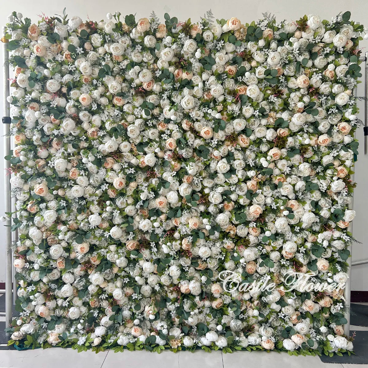 L-R264 Handmade Silk Pink 8x8 Feet Artificial Rose Flower Wall for Wedding Christmas Back-to-School Chinese New Year Party Decor
