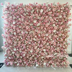 L-R267 Handmade Silk Pink 8x8 Feet Artificial Rose Flower Wall for Wedding Christmas Back-to-School Chinese New Year Party Decor - 8ft*8ft, 10ft*10ft, Customized / FW606